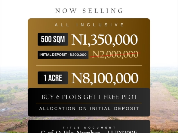 Ilu Oba Estate Phase Two flyer for Moniya, Ibadan: 500 sqm at ₦1,350,000, 1 acre at ₦8,100,000, and initial deposit of ₦200,000.