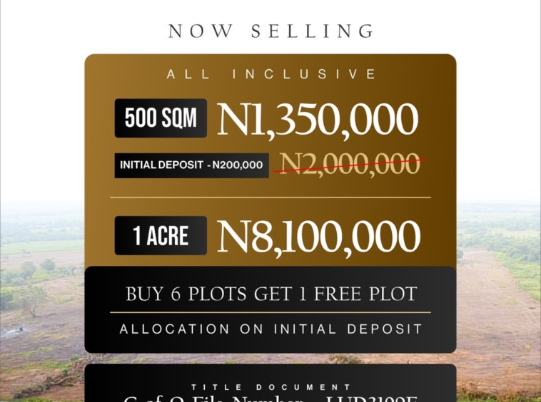 Ilu Oba Estate Phase Two flyer for Moniya, Ibadan: 500 sqm at ₦1,350,000, 1 acre at ₦8,100,000, and initial deposit of ₦200,000.